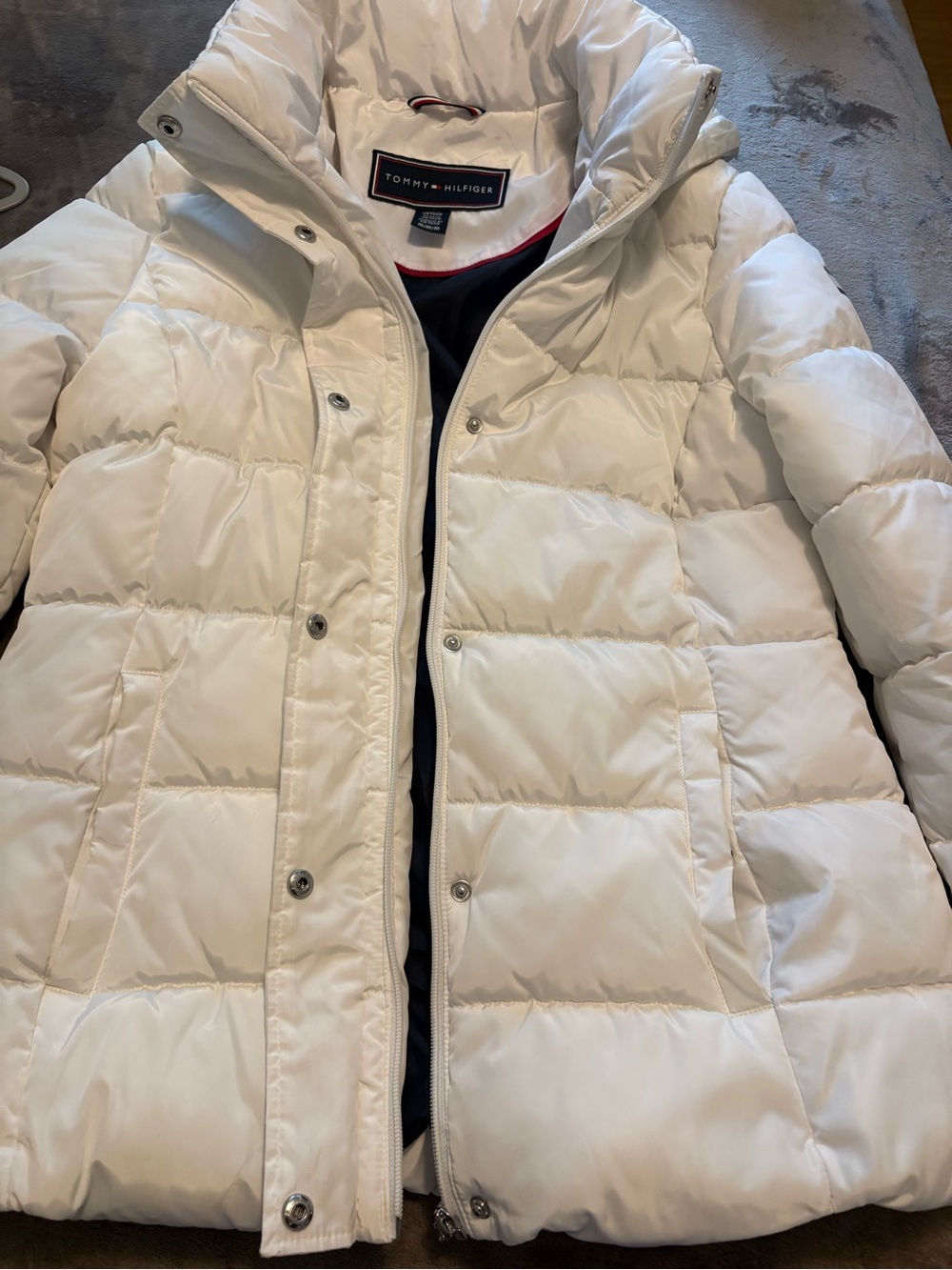 Tommy Hilfiger White Quilted Puffer Jacket with High Collar
